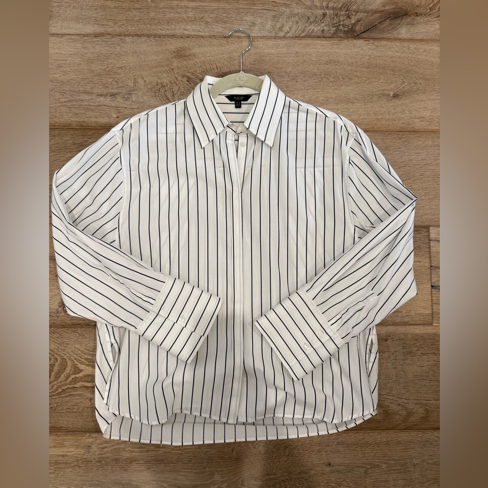 Massimo Dutti White and Black Striped Dress Shirt